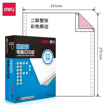 得力塞纳河N241-2电脑打印纸(CS彩色撕边)(盒)